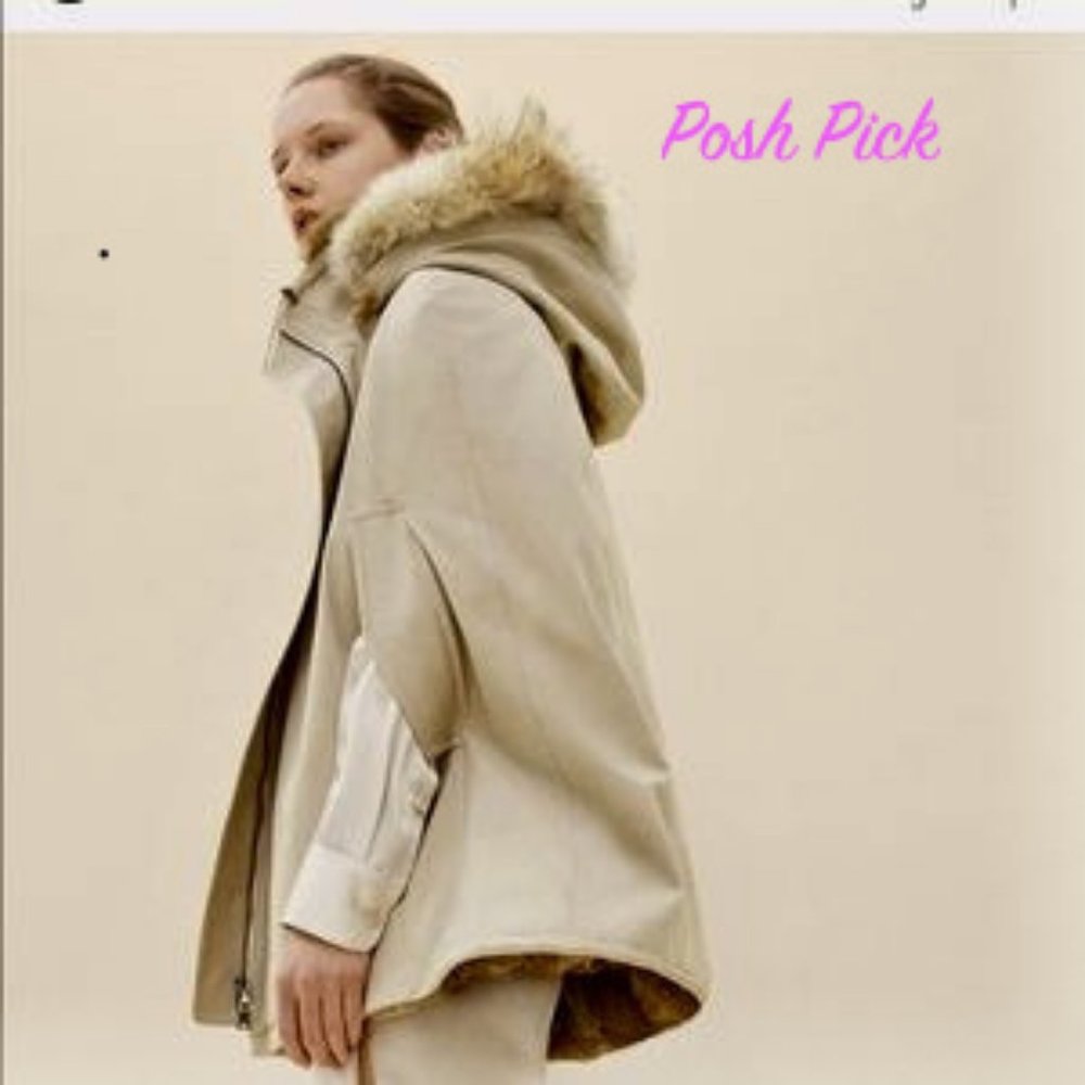 THEORY Tan Fur Lined Florenna Cape Jacket Coat - Picture 1 of 6
